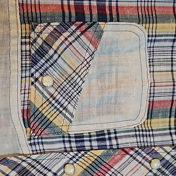 Vintage H.I.S Western Pearl Snap Shirt  sz M Plaid with  Cream accent yoke and - Picture 4 of 11